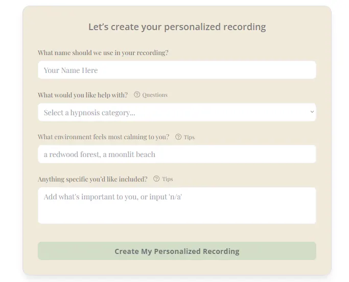 Four-question personalisation form
