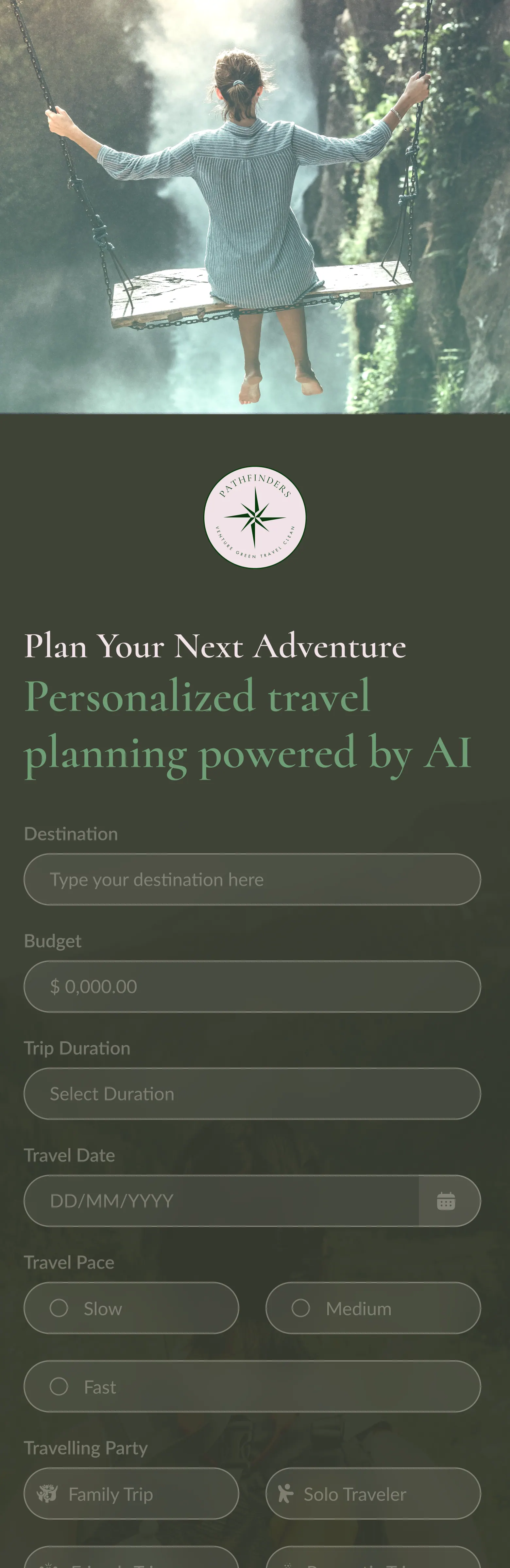 Mobile trip setup form