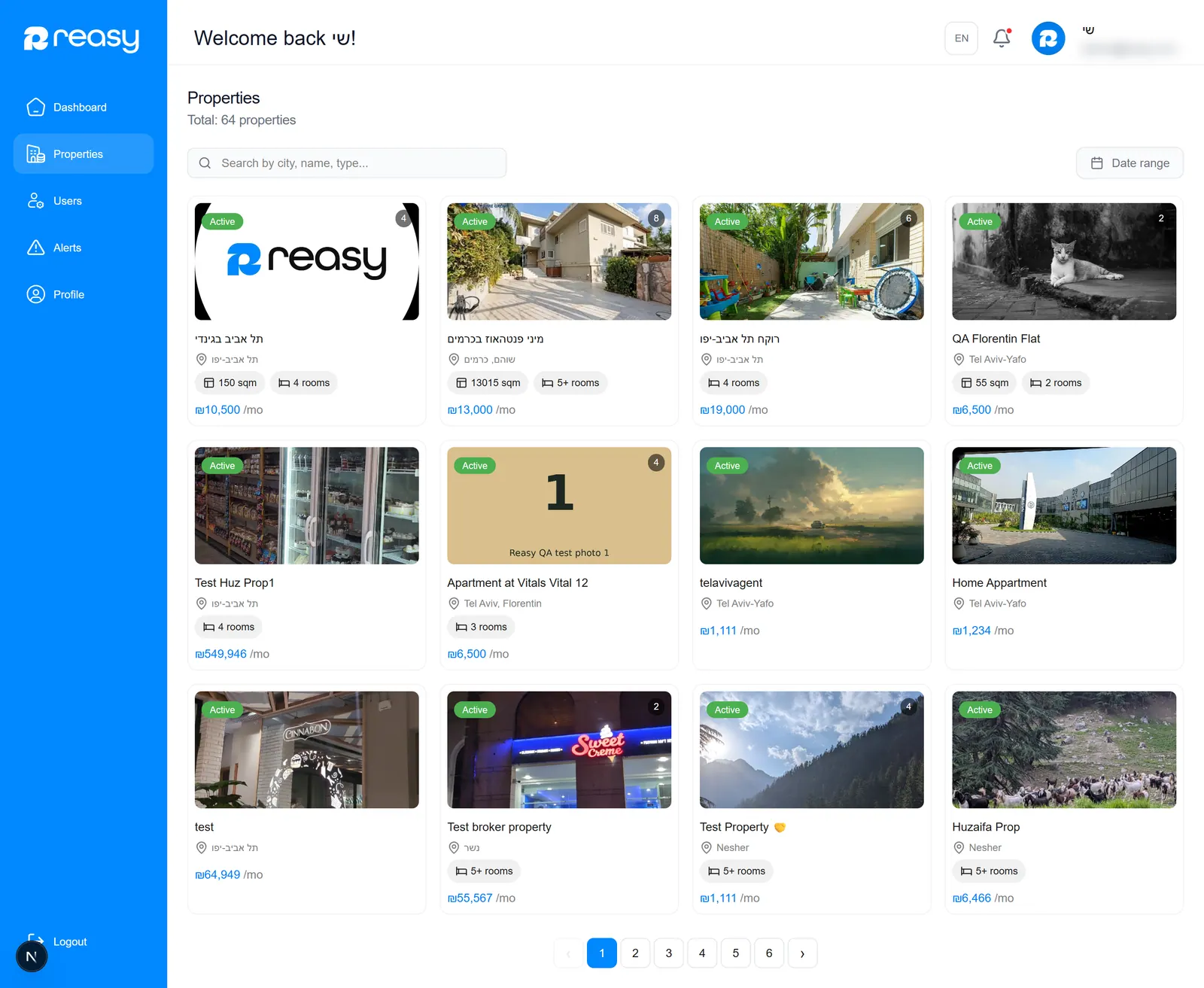 Admin property moderation grid