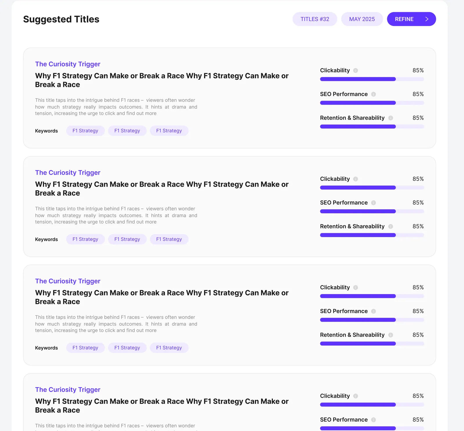 Suggested titles with scores