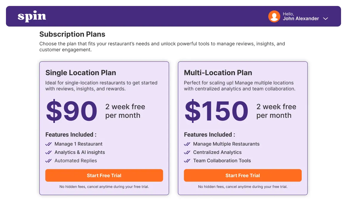 Single-location and multi-location subscription plans