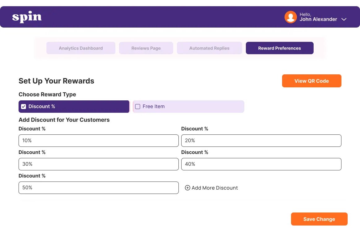 Reward preferences for a percentage discount