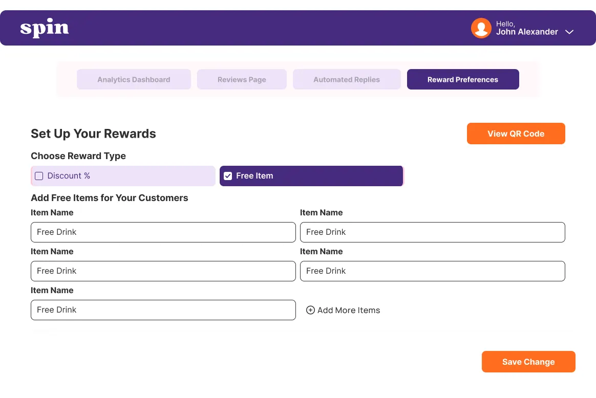 Reward preferences for a free item