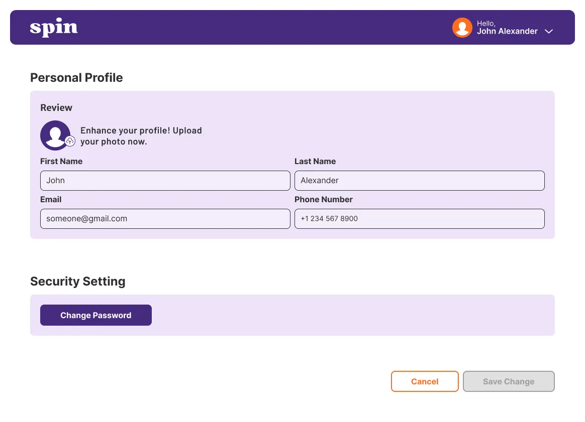 User profile and settings