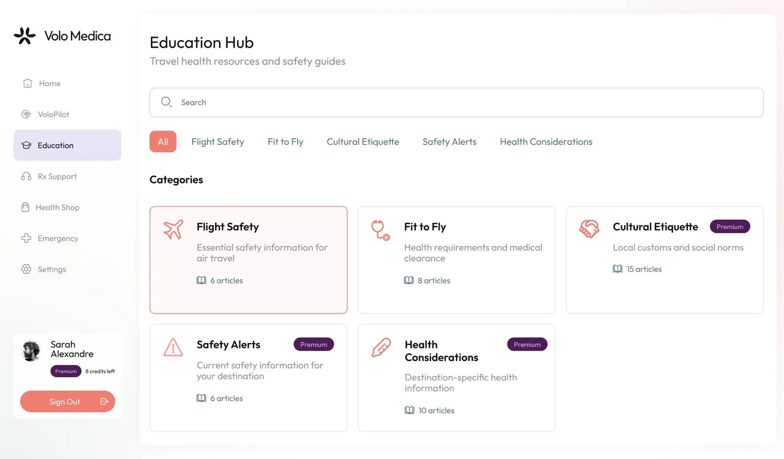 Education hub with categories